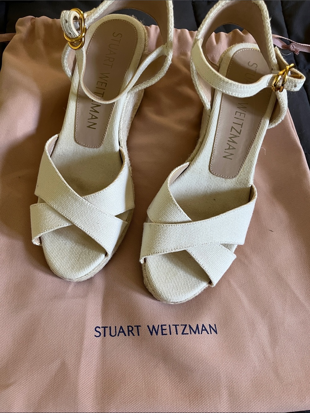 STUART WEITZMAN Mirela II canvas espadrille wedge sandals size 8.5